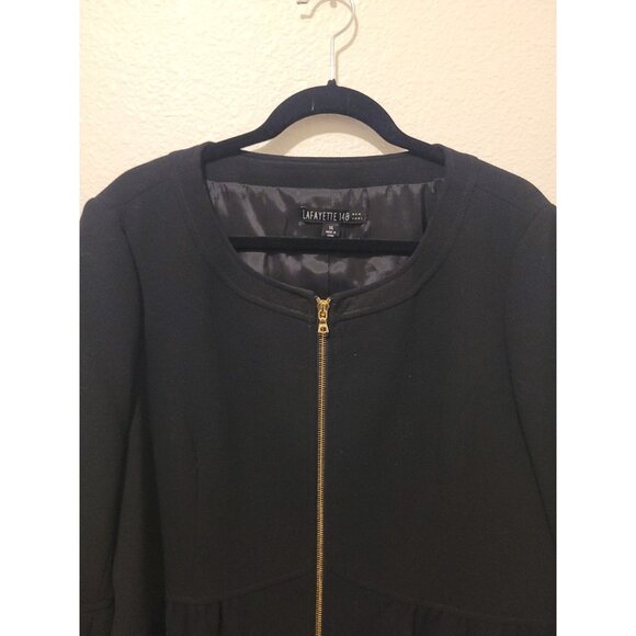Lafayette 148 New York Virgin Wool Black Jacket Full Zip 3/4 Bell Sleeve Wmn 14 - Picture 4 of 11